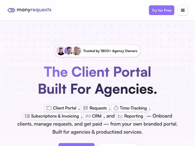 ManyRequests client portal homepage