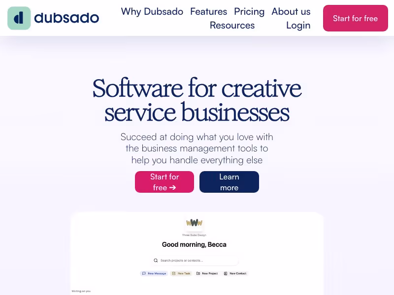 Dubsado homepage — client onboarding forms and workflows