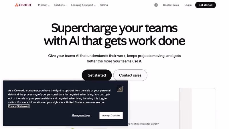 Asana homepage screenshot
