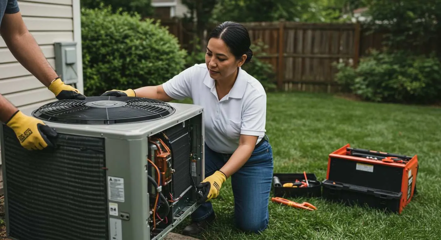 Technicians installing a new HVAC system.