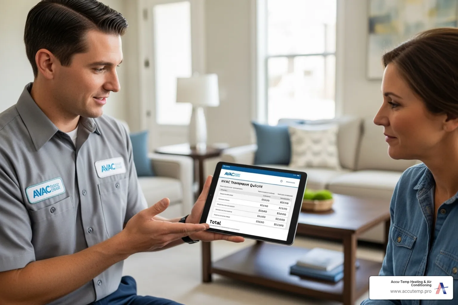 Technician providing a transparent quote to a homeowner - Air duct cleaning service