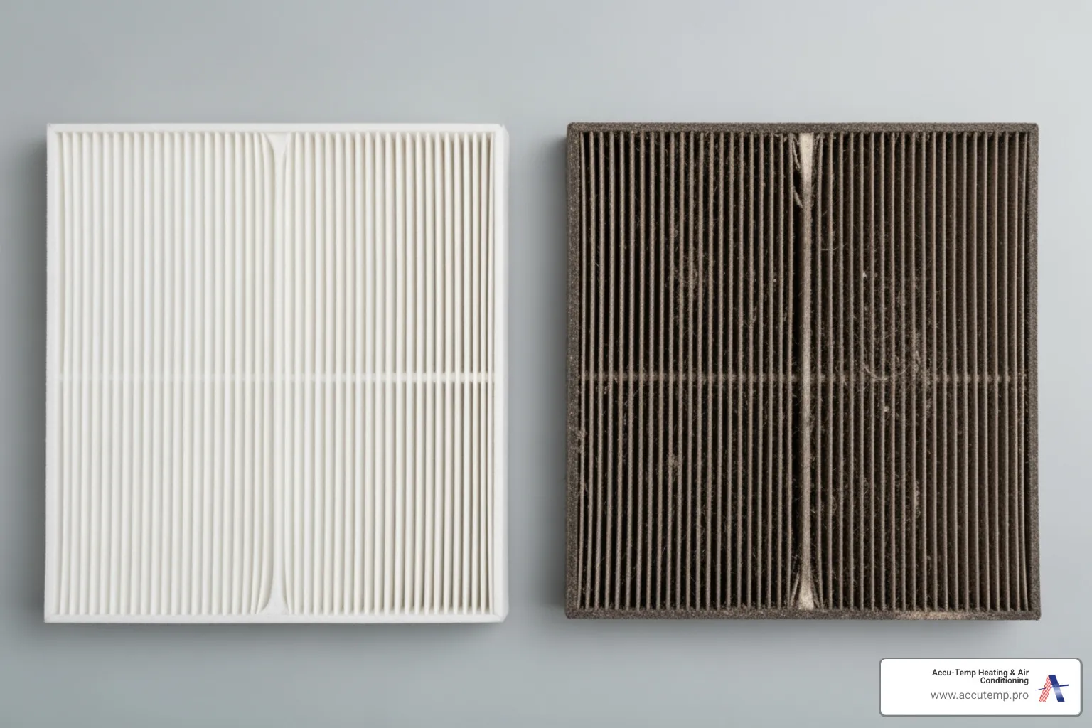 of a clean AC air filter next to a dirty one - ac repair daytona beach fl