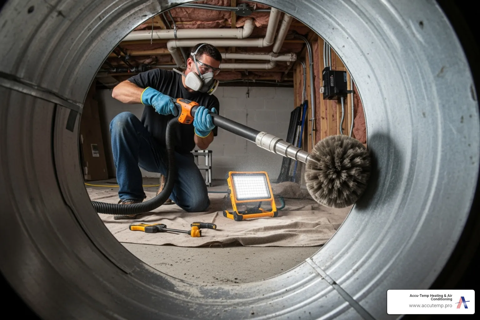 technician using rotary brush equipment - air vent cleaning palm coast