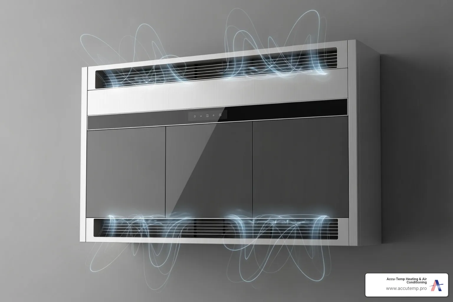 Clean, modern HVAC unit with airflow graphics - HVAC indoor air quality