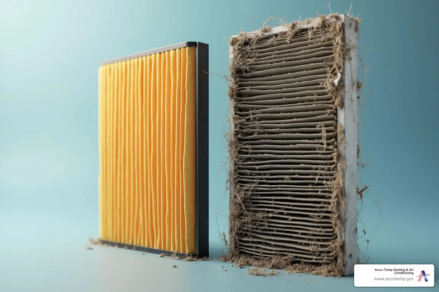 clean air filter next to dirty clogged one - heat pump not heating