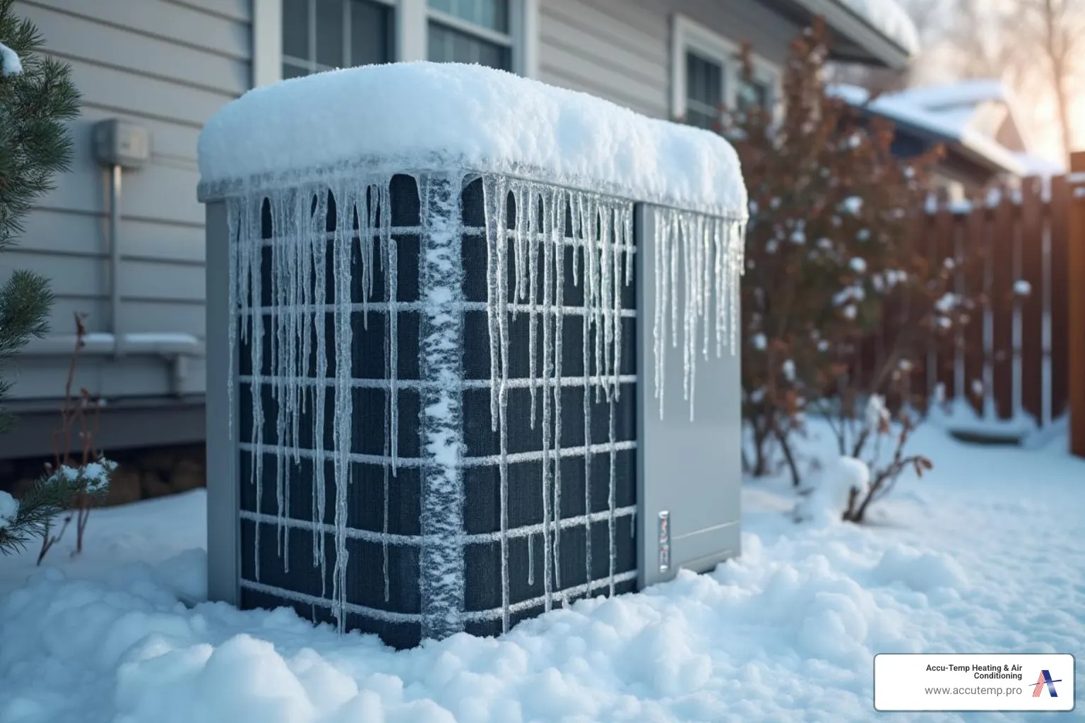 heat pump outdoor unit covered in ice and snow - heat pump not heating