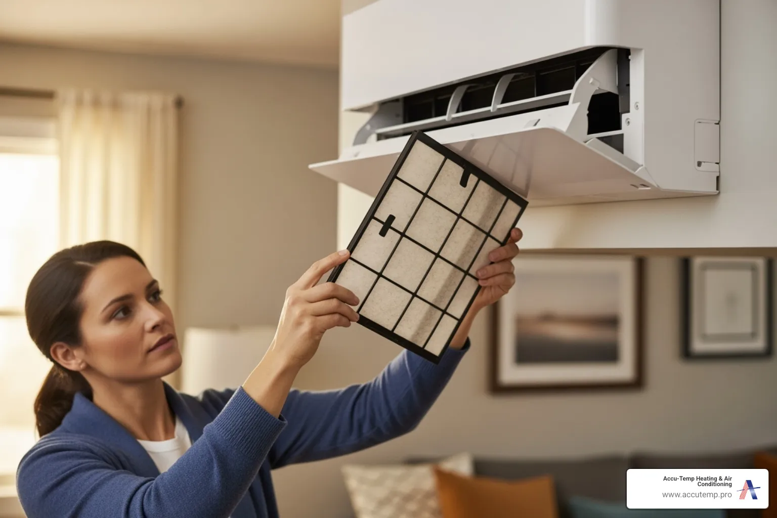 Homeowner easily accessing the indoor unit's filter - mini split maintenance