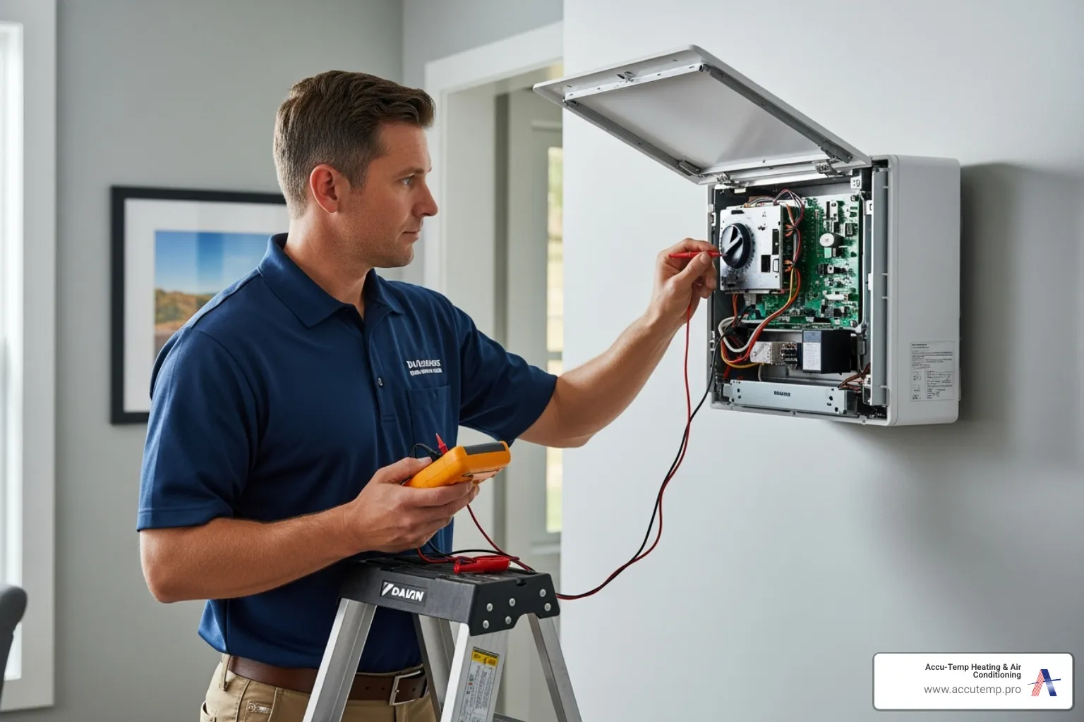 Technician inspecting a mini split unit - mini split maintenance