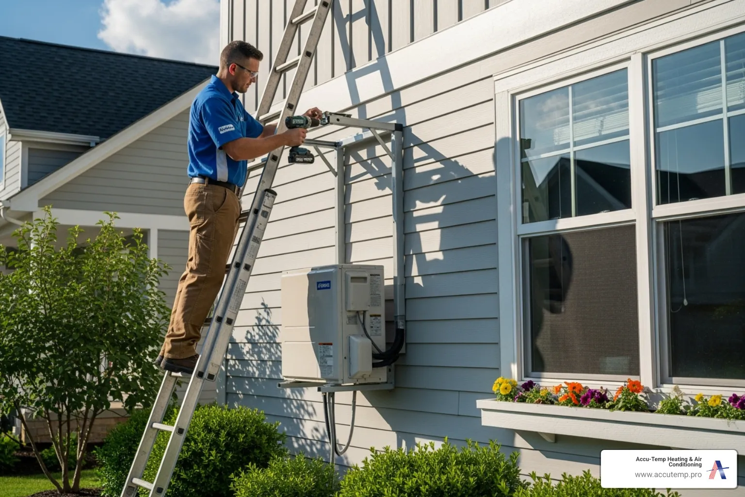 professional technician installing outdoor mini-split unit - mini split heat pumps palm coast