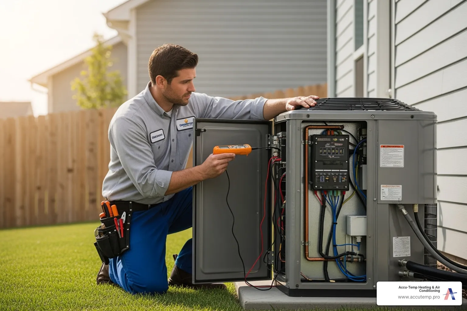 A professional HVAC technician inspecting an AC unit - AC not cooling