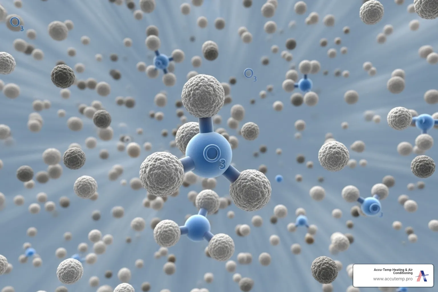 Illustration showing microscopic PM2.5 particles and Ozone molecules in the air - Ormond Beach air quality