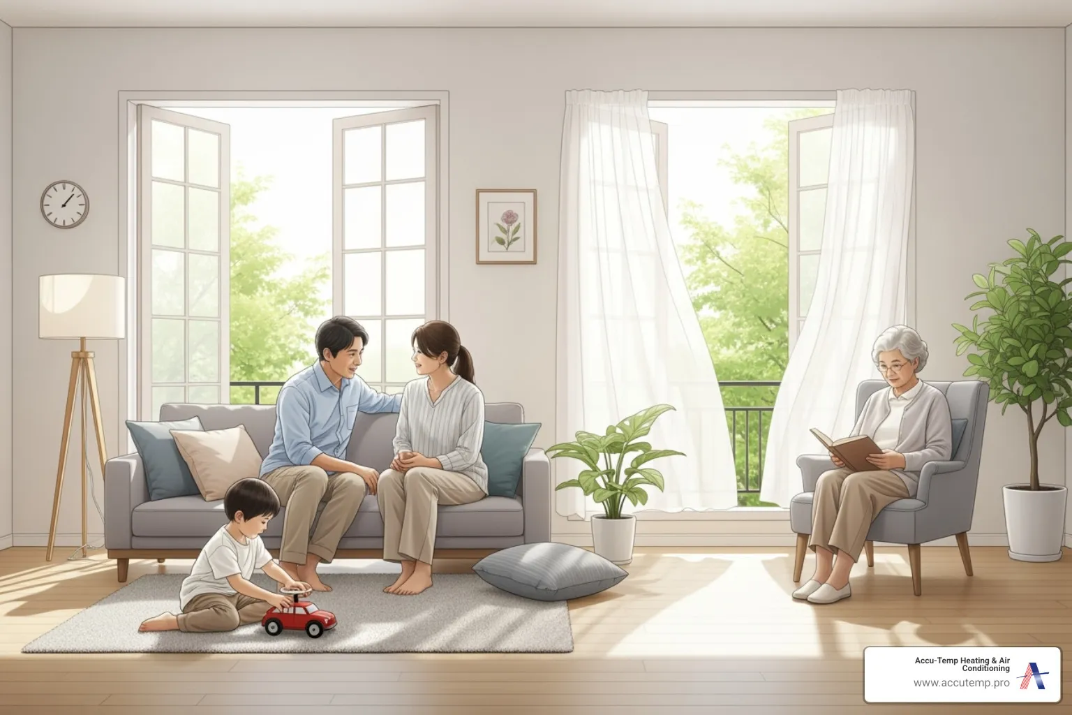 Image of a family with a child and an elderly person enjoying fresh air indoors - Ormond Beach air quality