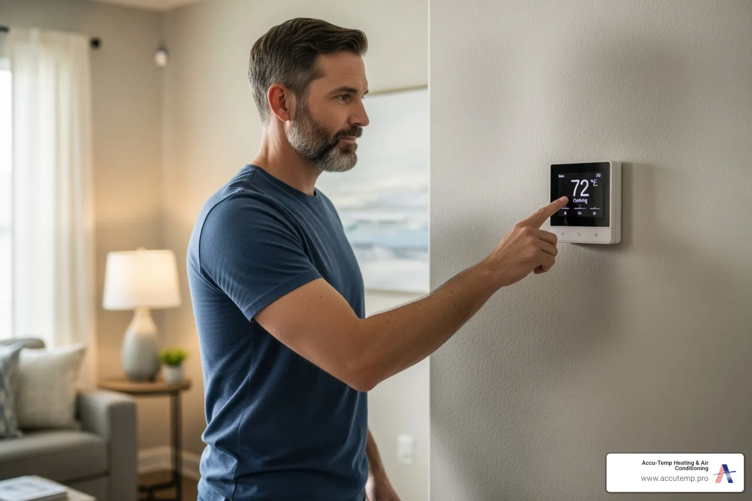 Image of a homeowner checking their thermostat - AC fan not working