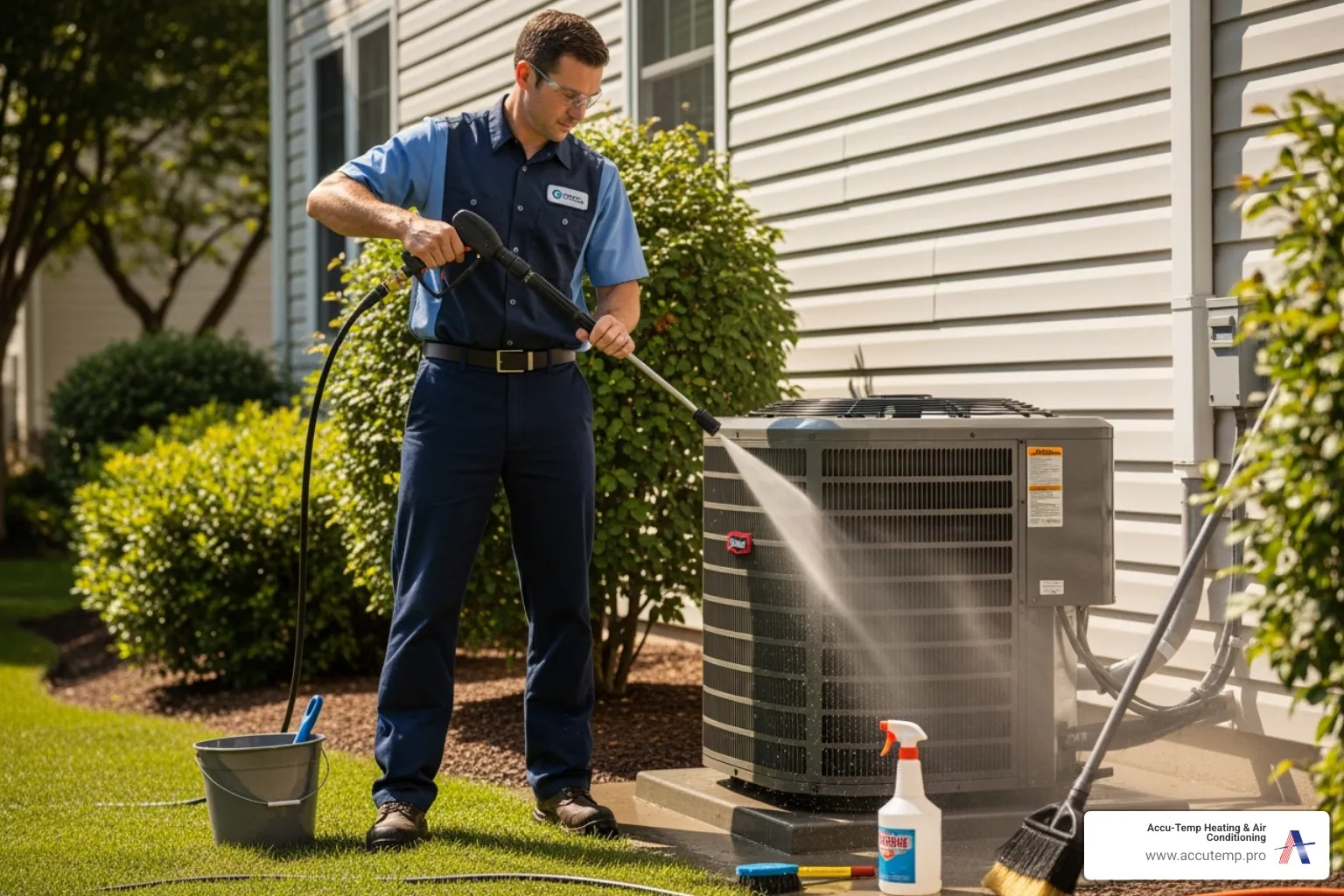 Technician cleaning outdoor AC unit - ac service palm coast