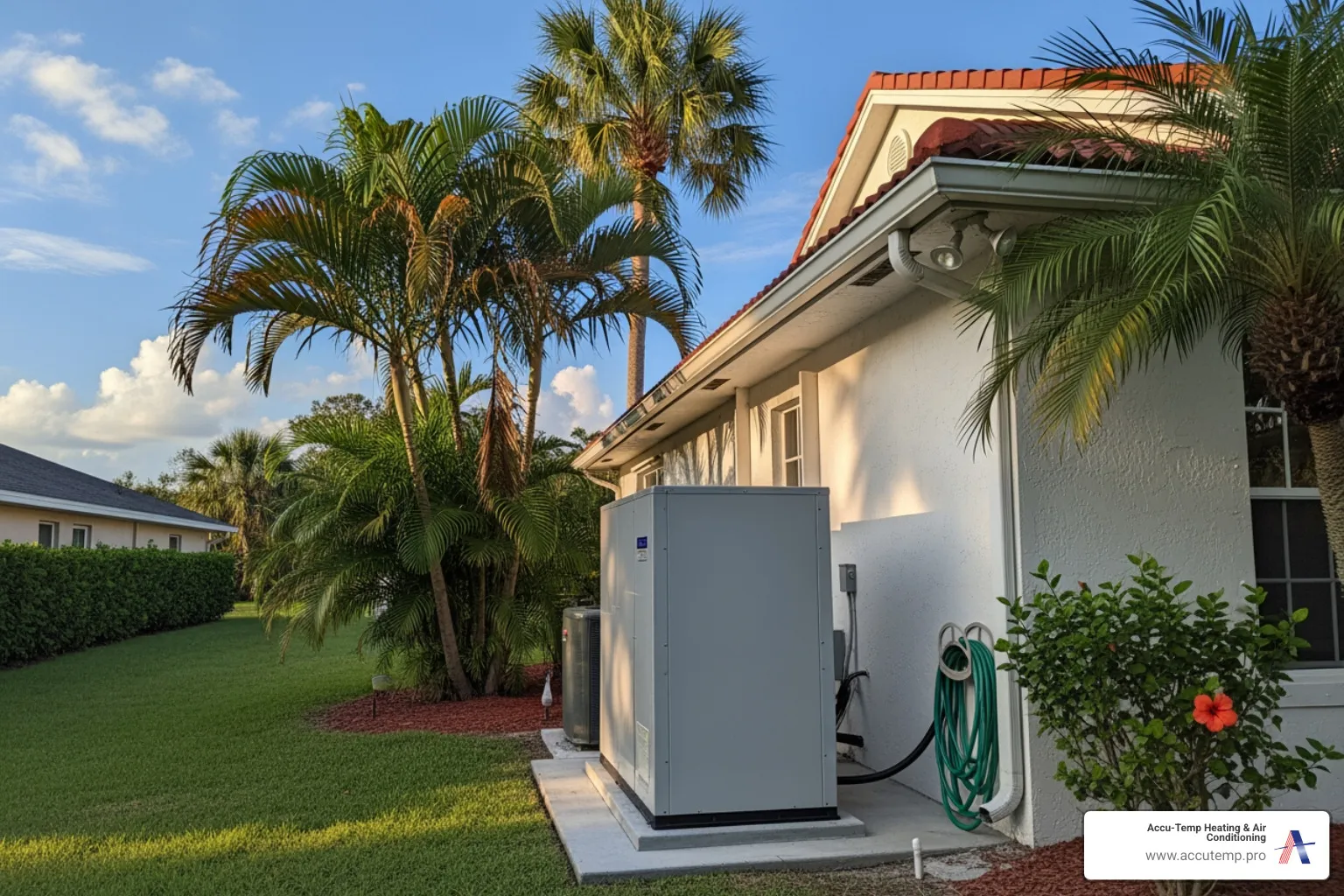 Infographic explaining how a heat pump provides both heating and cooling by transferring heat in and out of your home using a reversible refrigerant cycle, with arrows indicating warm air flow in winter and cool air flow in summer - heat pumps installation top rated in daytona beach, fl