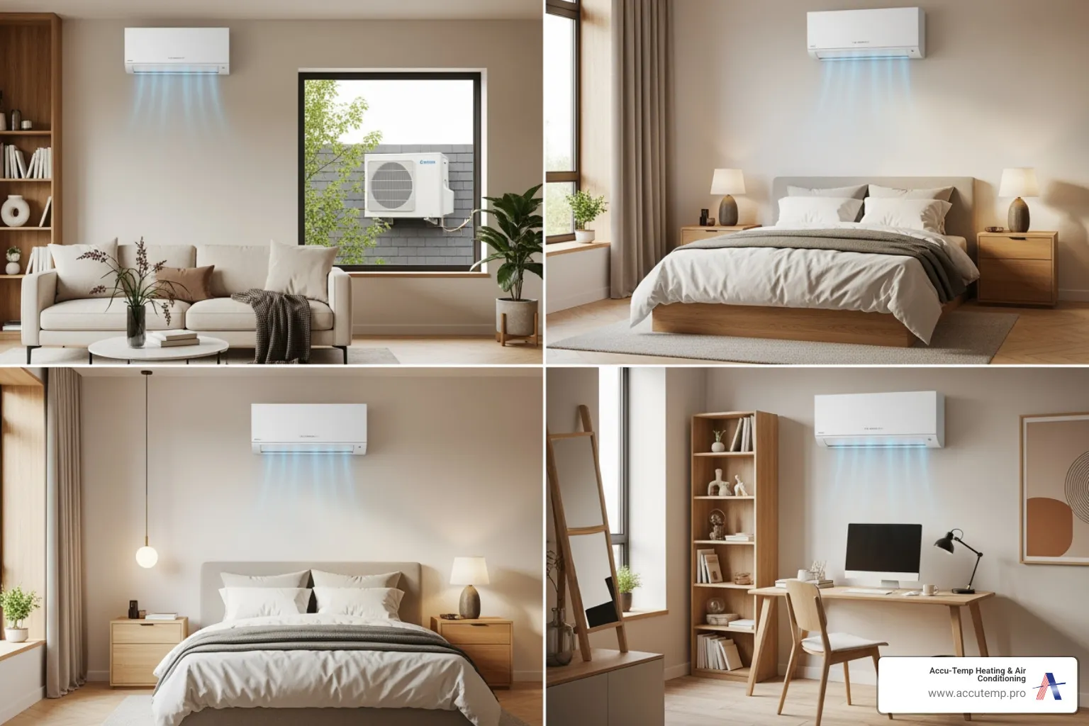 infographic explaining how a multi-zone mini-split heat pump system works - mini split heat pumps repair in palm coast, fl