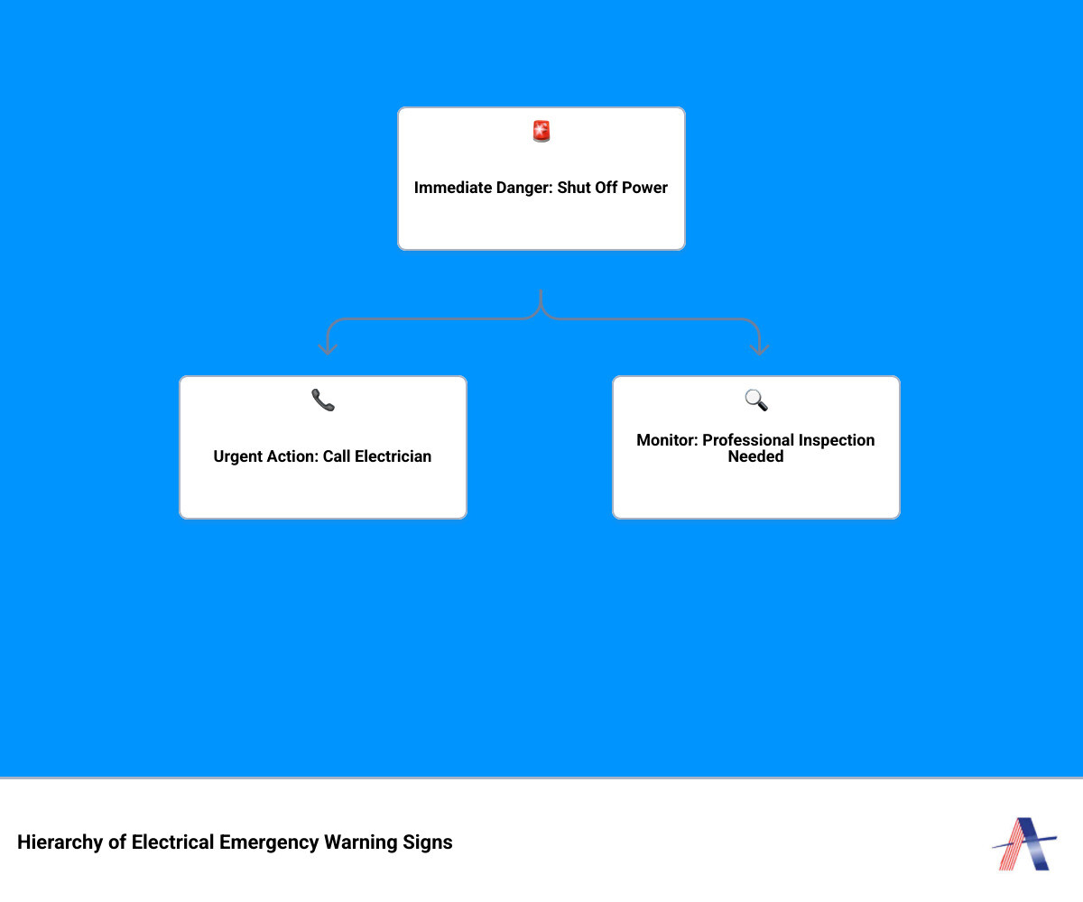 infographic showing hierarchy of electrical emergency warning signs from urgent to monitor - signs you have an electrical