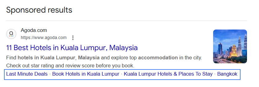 Sitelinks in a newer Agoda Search ad format