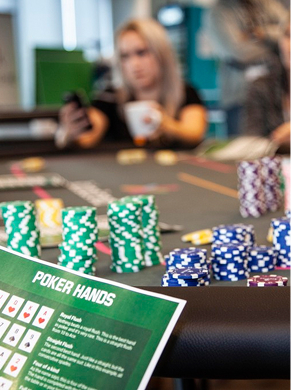 Poker chips and table setup used as learning tools during a structured training session