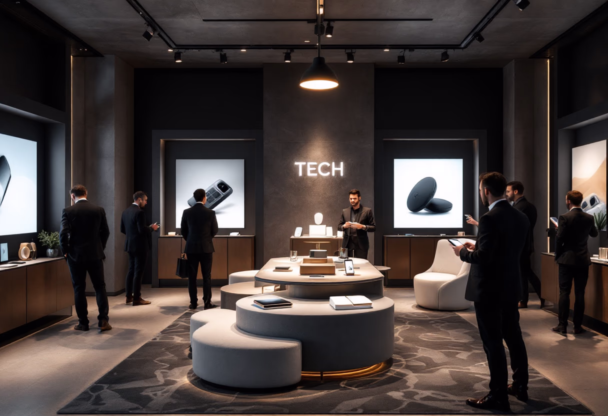 image of tech conference scene (for a tech gadgets store)
