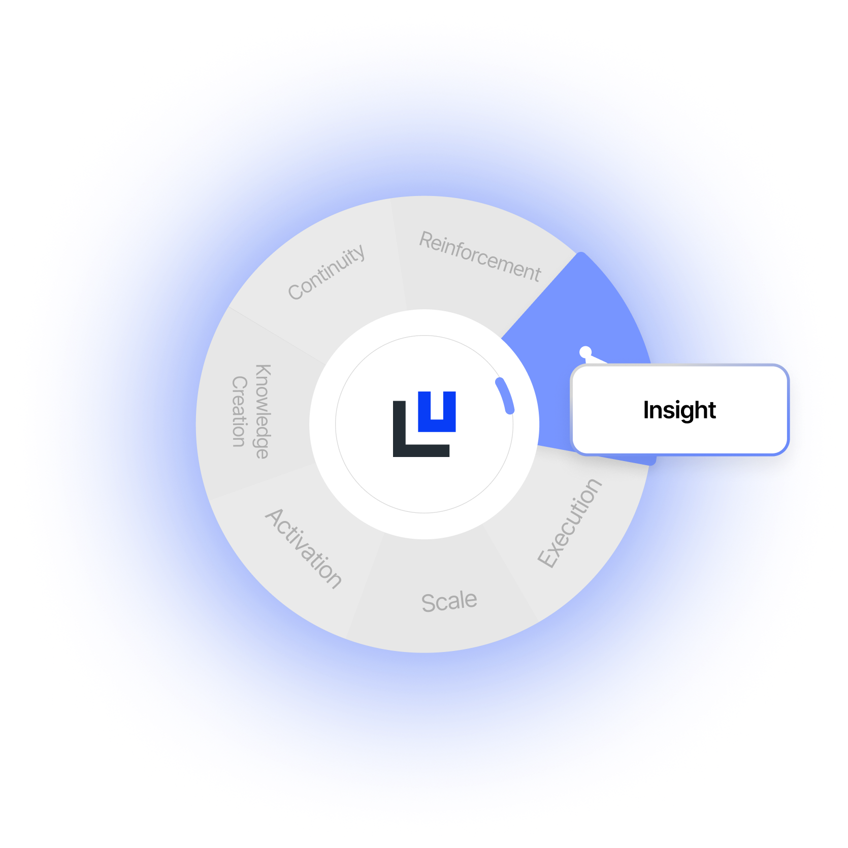 Circular segmented chart with a central logo and a highlighted segment labeled Insight.