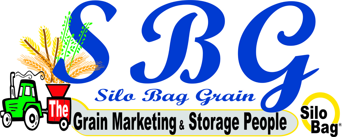 Logo of SBG with a green tractor, wheat stalks, and the text 'The Grain Marketing & Storage People' and 'Silo Bag'.