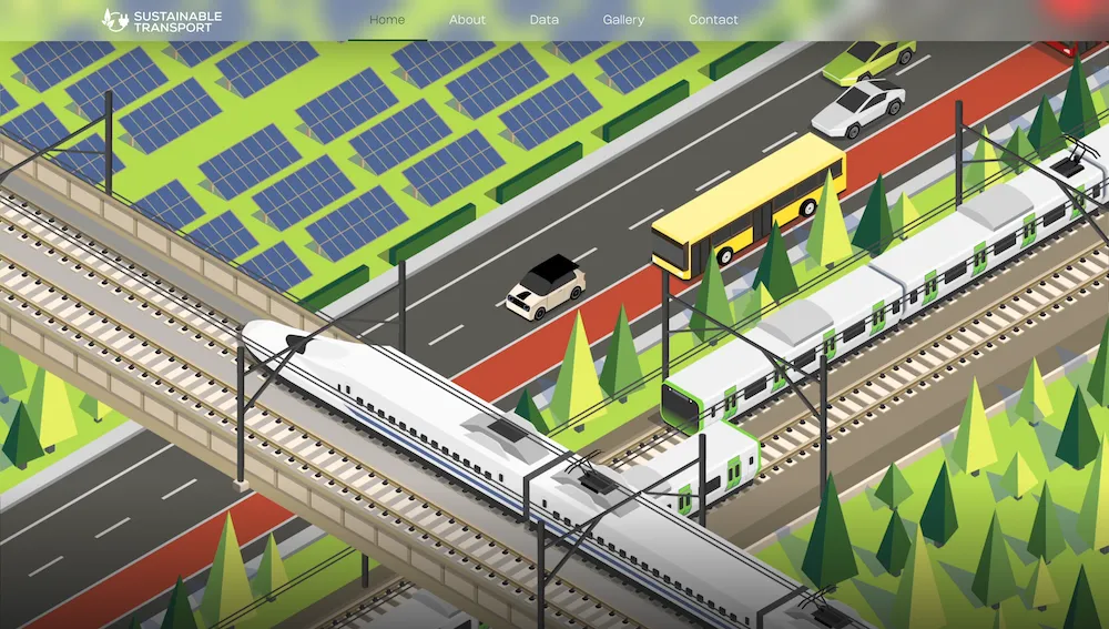 Hero Section of the homepage of Sustainable Transport. Which is a video playing different transportation modes in a isometric view.