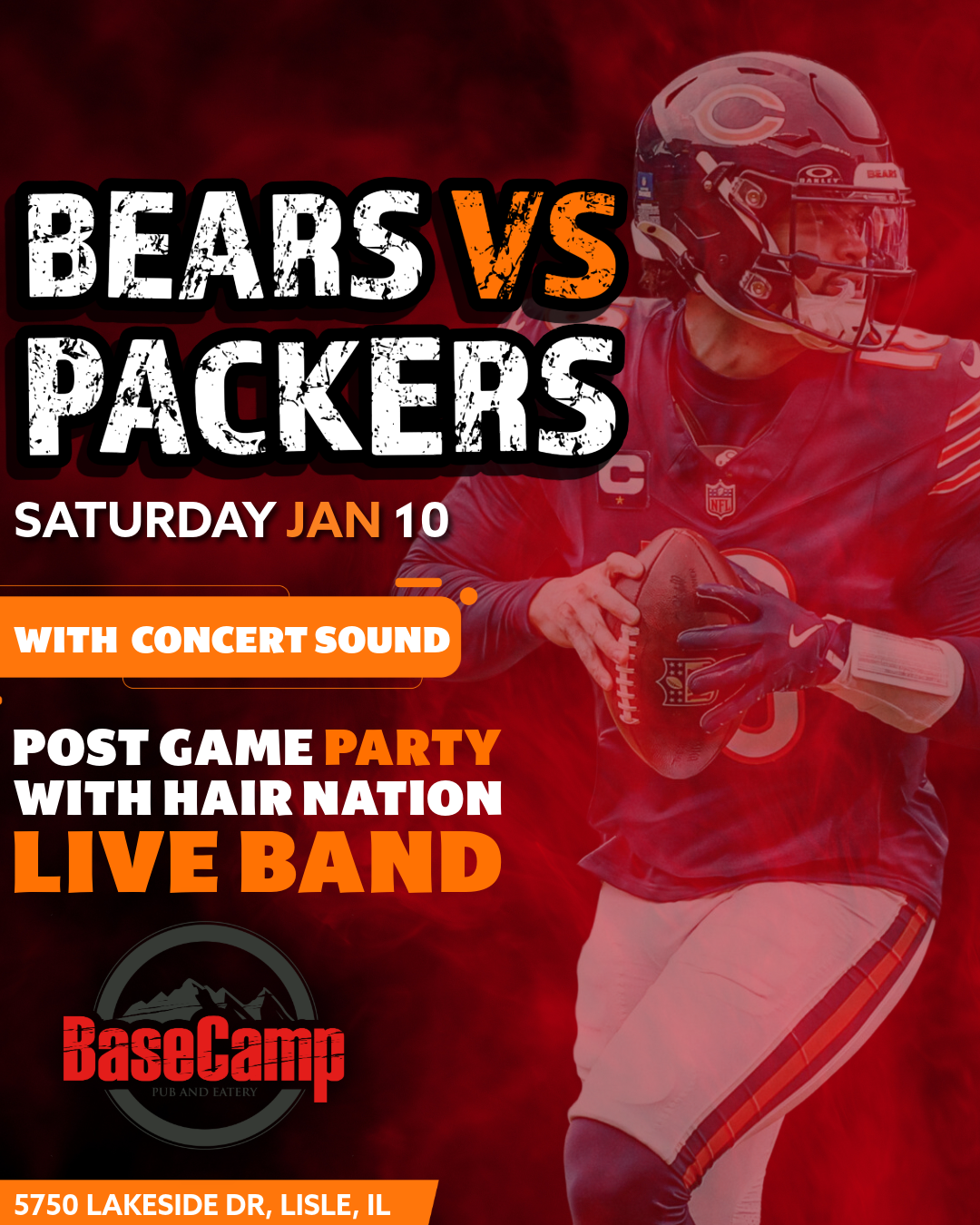 Bears Vs Packers Playoff Watch party W Post Game Concert by Hairnation!