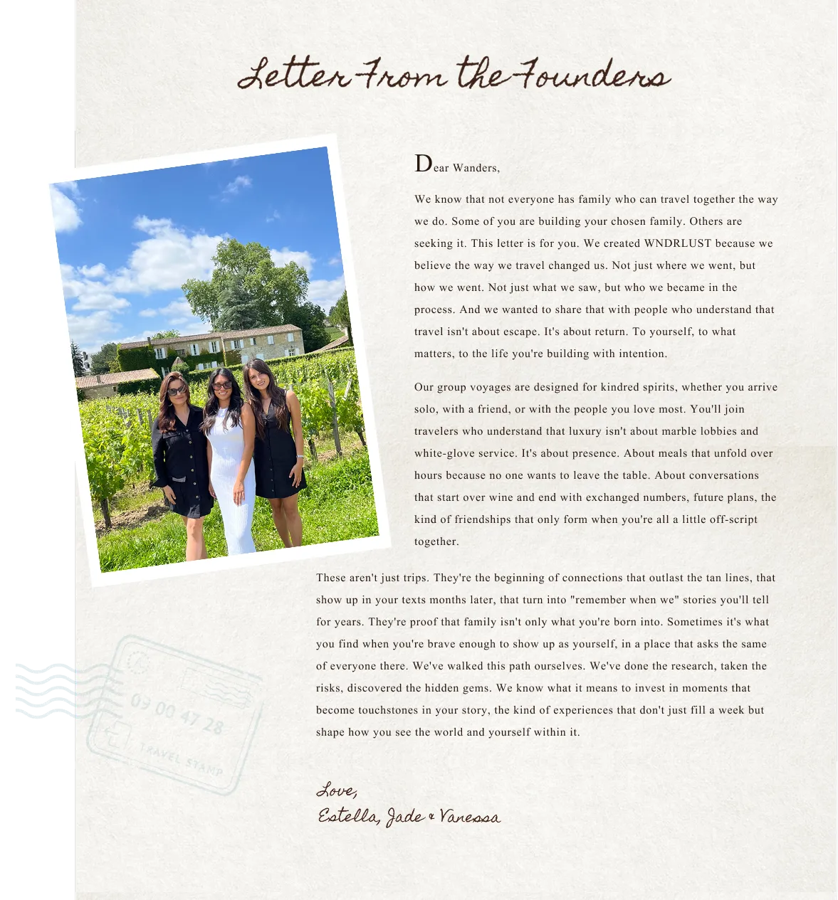 A personal letter from the WNDRLUST founders sharing their vision for luxury solo group travel
