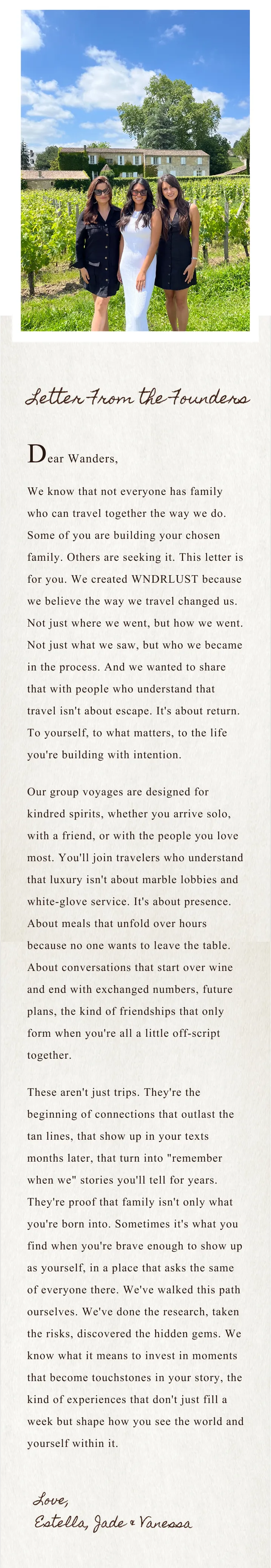 A personal letter from the WNDRLUST founders sharing their vision for luxury solo group travel