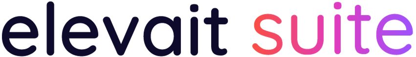 Logo mit dem Text ‚elevait suite‘ in einem Farbverlauf von Rot zu Violett.