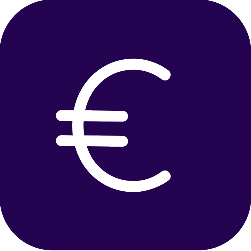 Symbol des Euro-Währungssystems in Weiß auf dunkelviolettem Hintergrund.