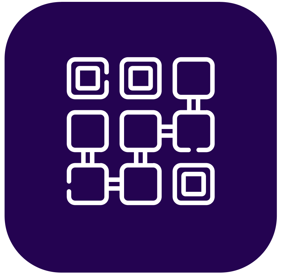 Symbol mit verbundenen Quadraten, das einen Prozessfluss oder eine Prozesslandschaft darstellt.