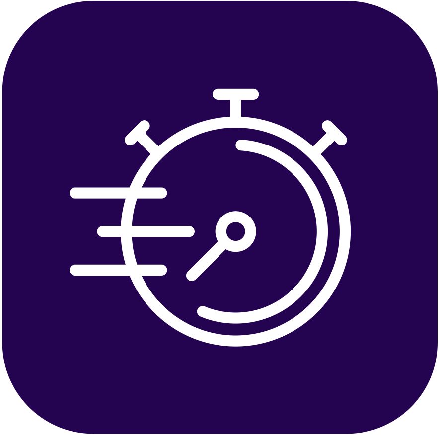 Stoppuhr-Symbol mit drei Linien links, die Geschwindigkeit oder schnelle Zeitmessung darstellen.