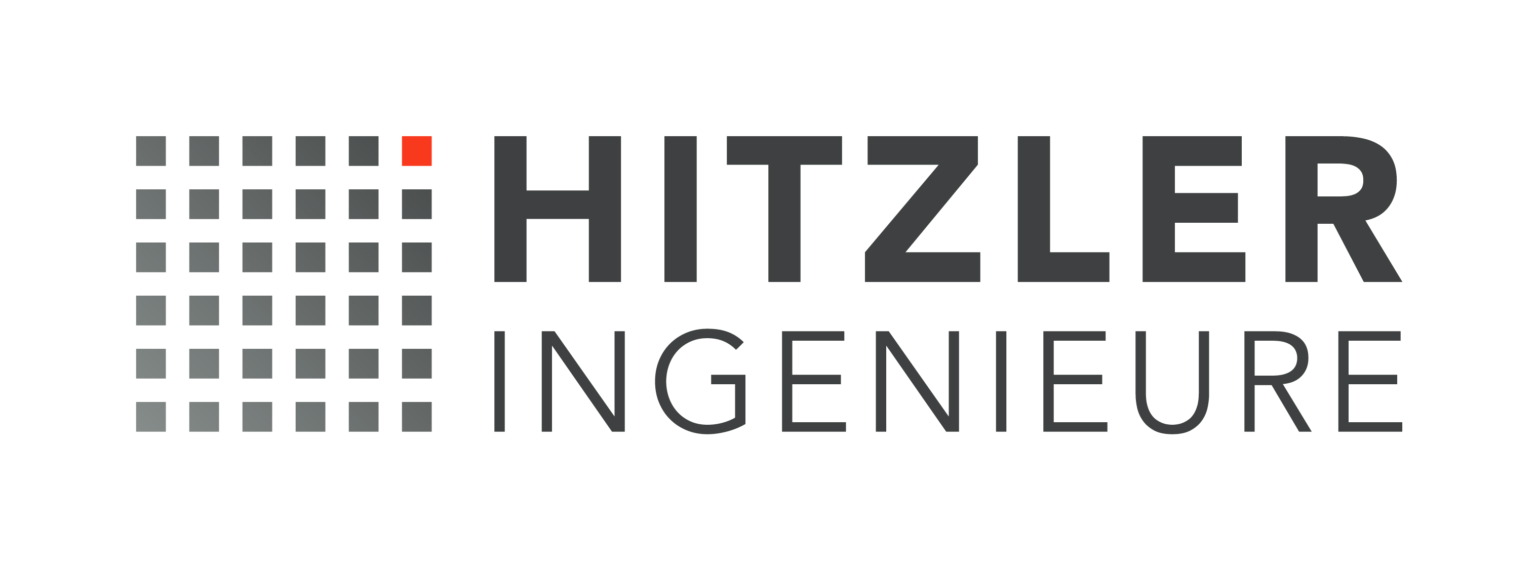 HITZLER Ingenieure Firmenlogo mit grauen und einem roten Quadrat.