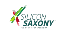 Logo von Silicon Saxony, ein High-Tech Netzwerk mit grün-rotem X-Symbol.