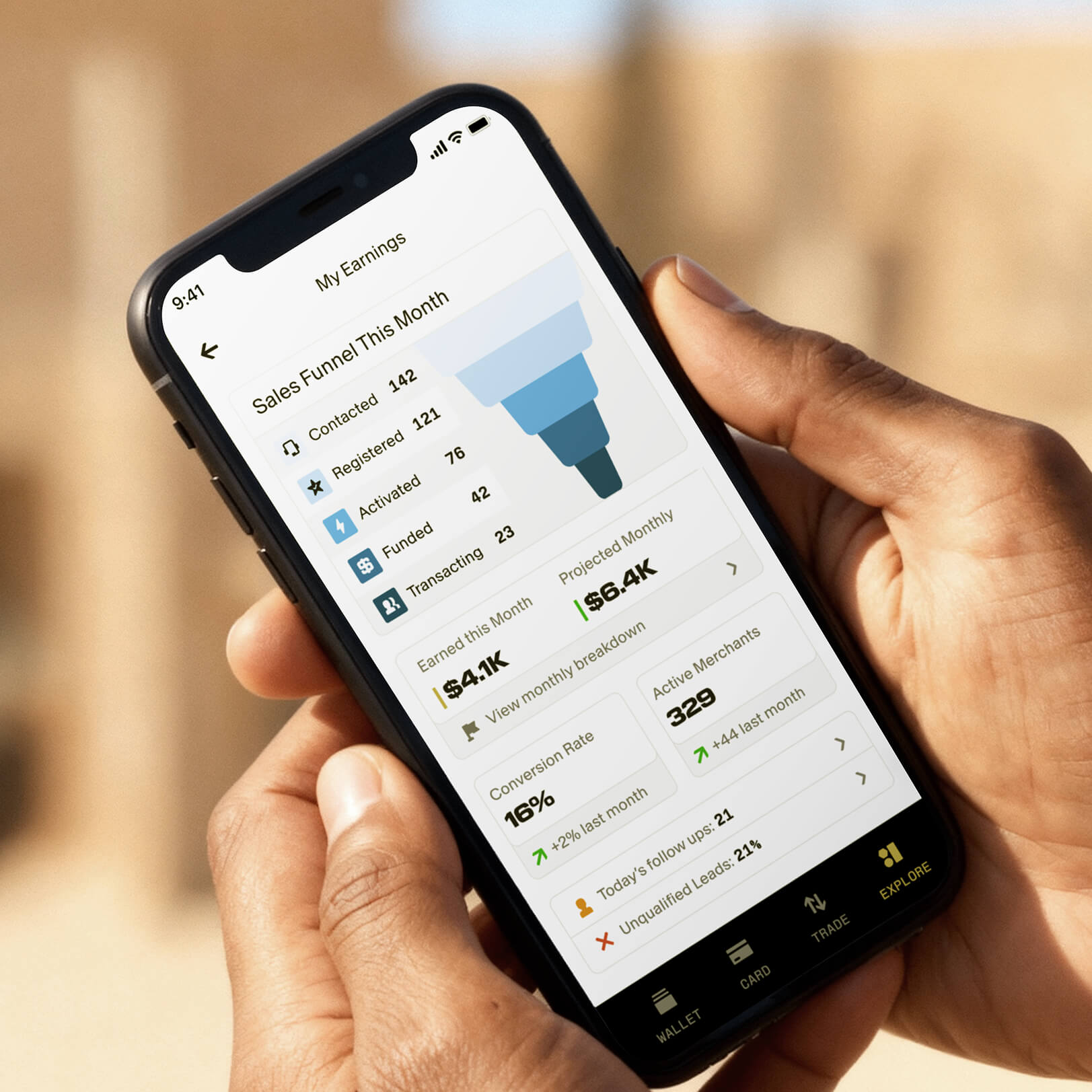 a phone with the Zar app opened, showing an earnings report