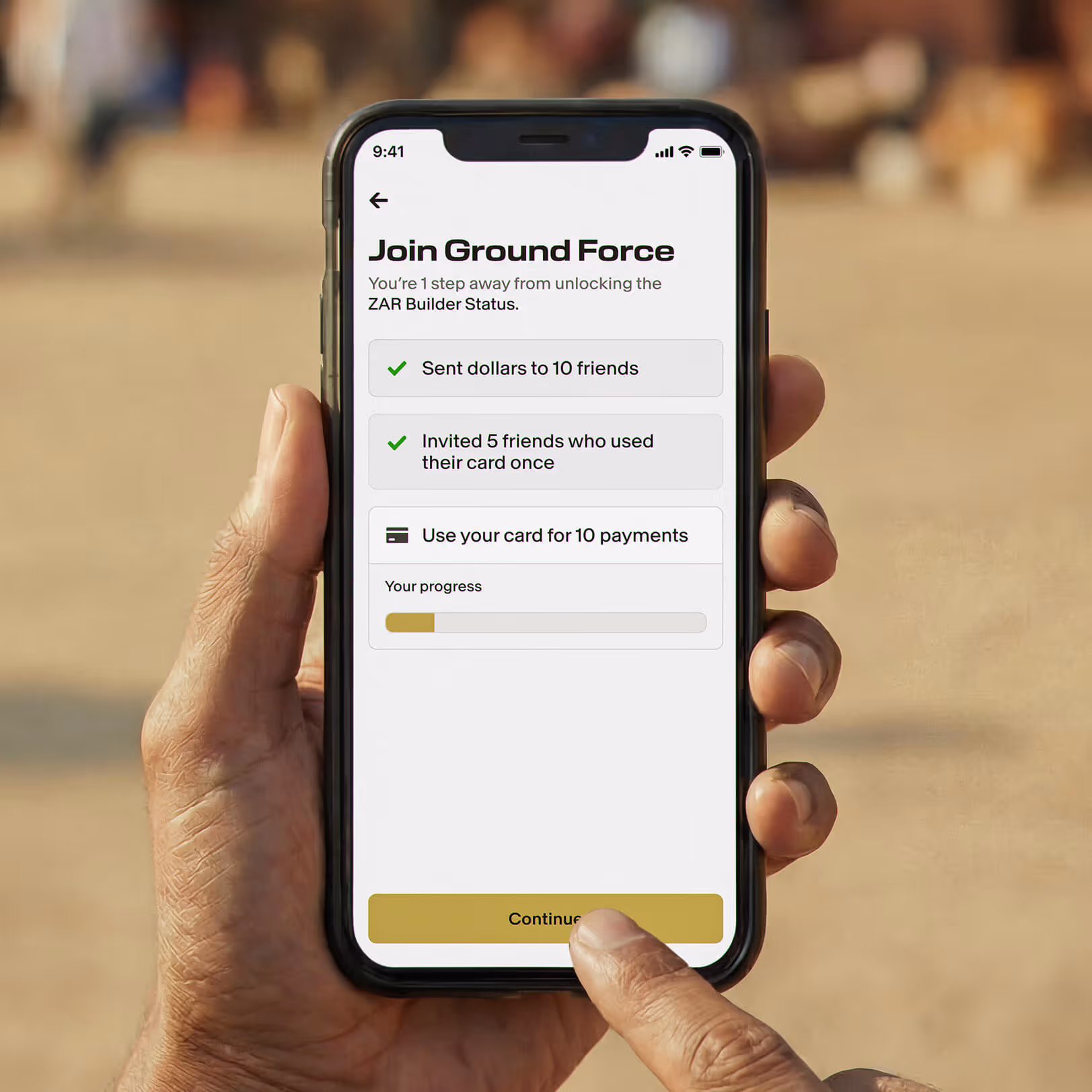 a phone with the Zar app opened, showing the ambassador program