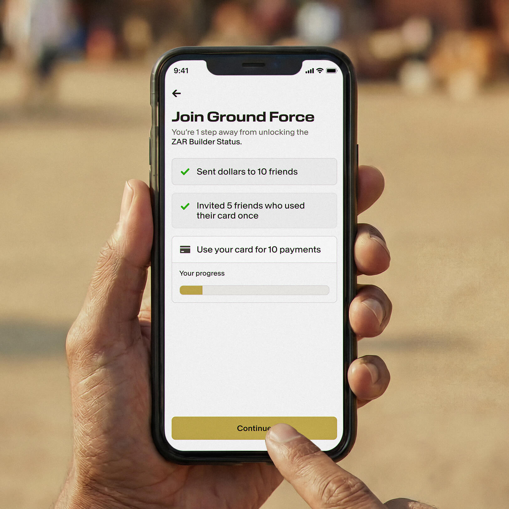 a phone with the Zar app opened, showing the ambassador program