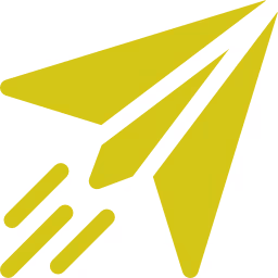 Icône de papier avion stylisé en jaune symbolisant l'envoi rapide.