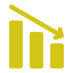 Graphique à barres avec trois barres décroissantes et une flèche descendante à droite.