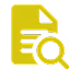 Icône d'un document jaune avec une loupe symbolisant l'analyse ou la recherche de contenu.