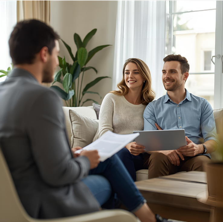 Couple sitting in a solar consultation