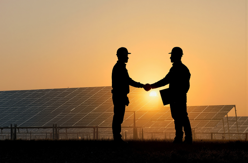 Solar farm with sunset Australia