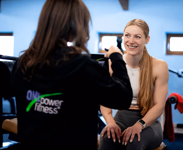 Collection of images showing modern cardio machines, strength training area, and stylish gym interior.