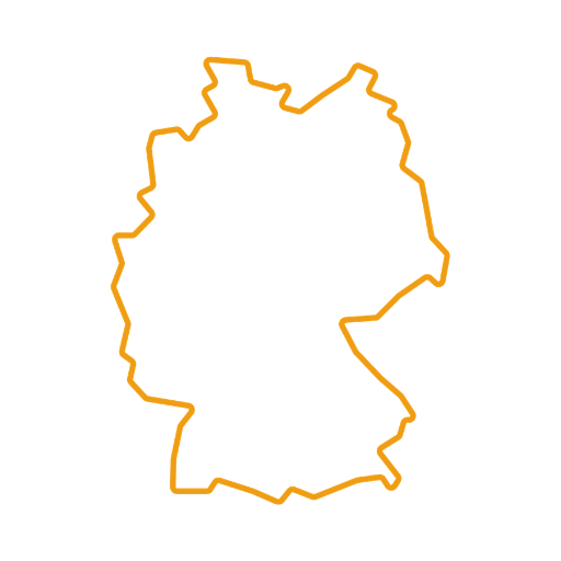 Umrisskarte von Deutschland mit orangefarbener Linie.
