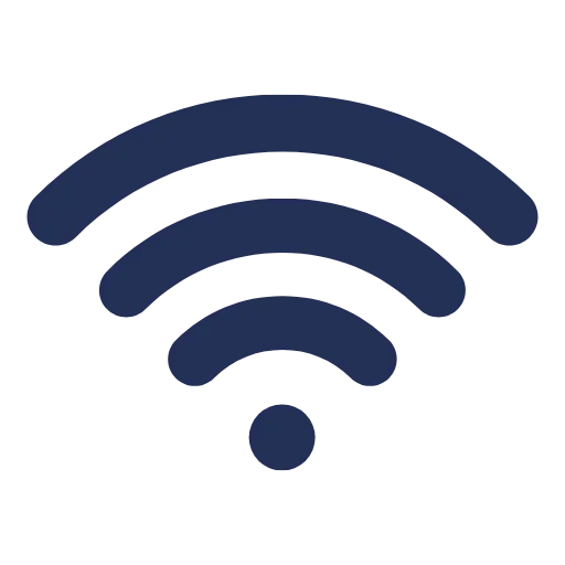 Symbol für drahtloses Wi-Fi mit drei bogenförmigen Linien und einem Punkt darunter.
