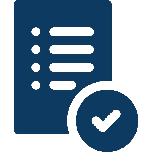 Icon eines Dokuments mit Aufzählungspunkten und einem Häkchen als Symbol für eine Checkliste.