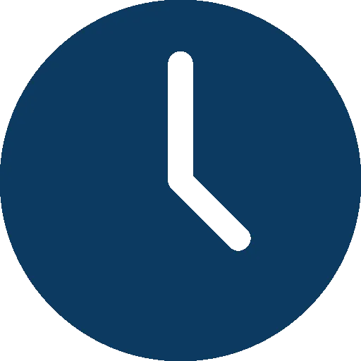 Symbol einer Uhr, die 3 Uhr anzeigt, auf blauem Hintergrund.