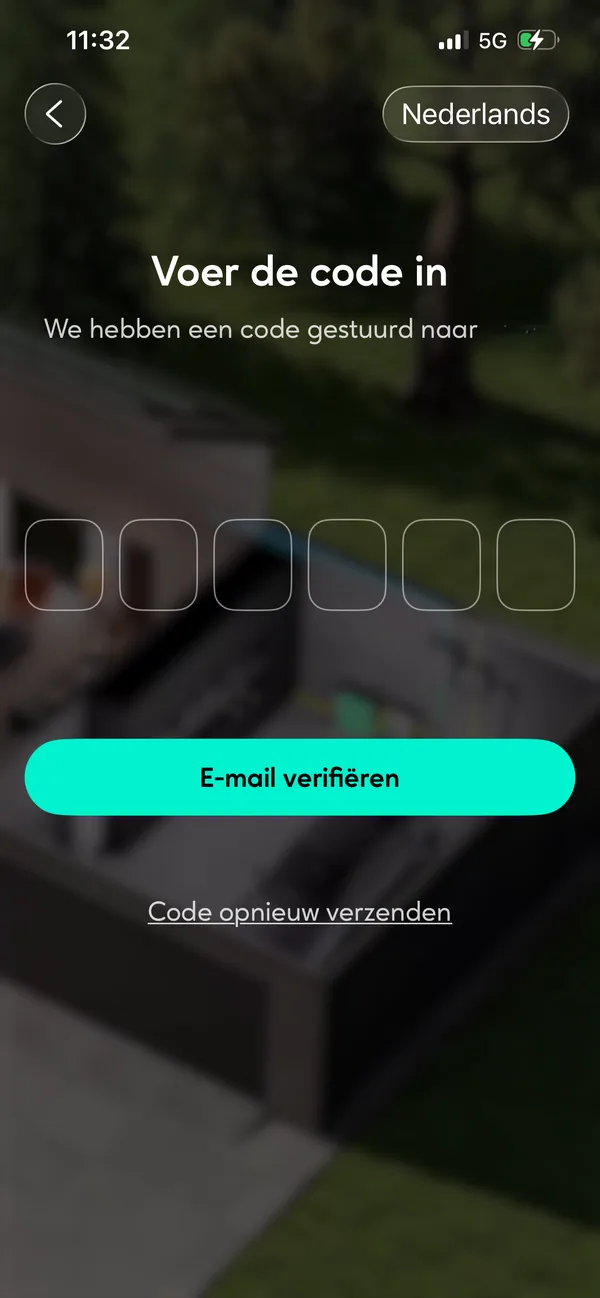 Scherm om de verificatiecode van de Zendure-app in te voeren